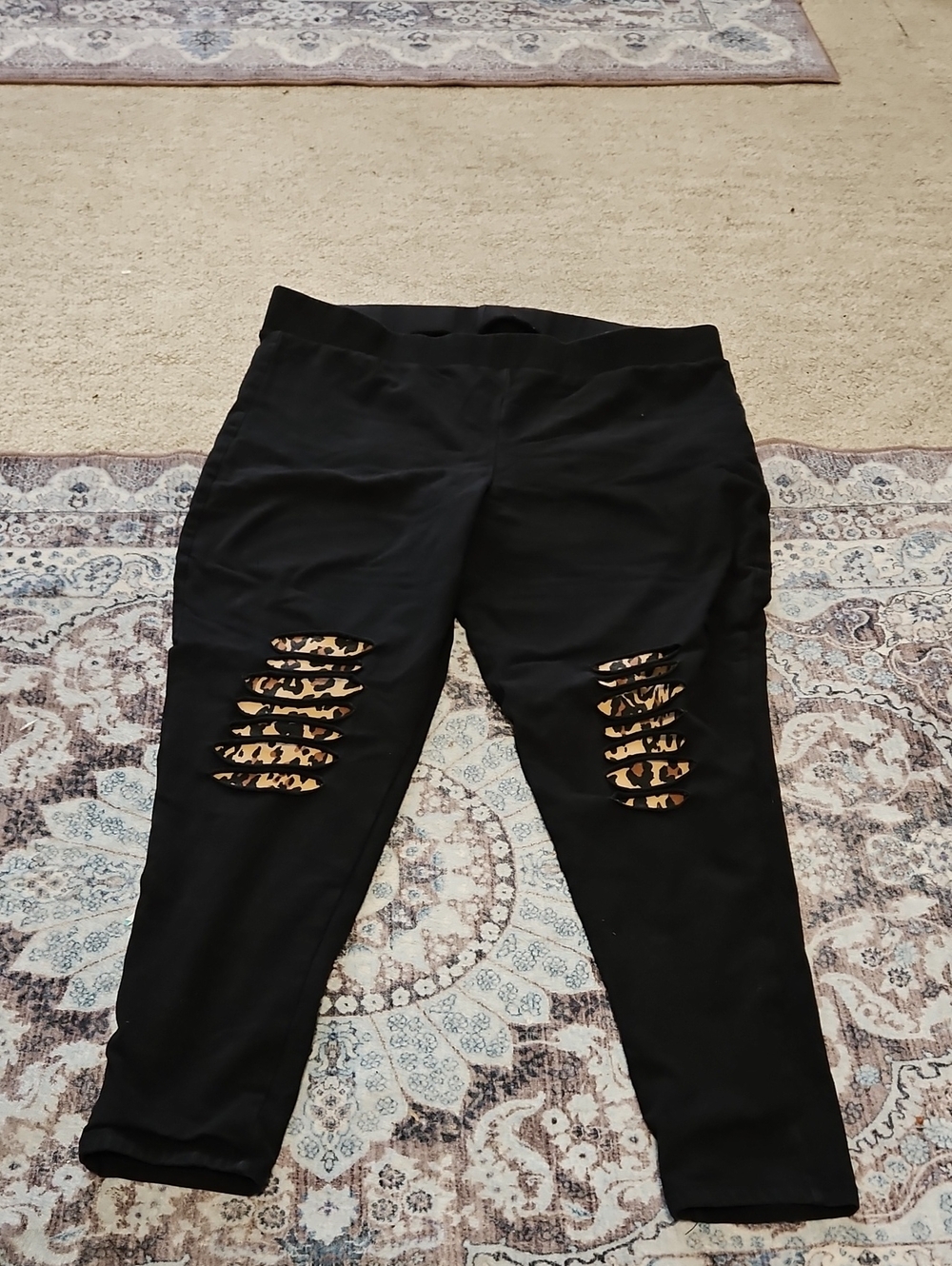 torrid Black Leggings with Leopard-Print Slashed Knees